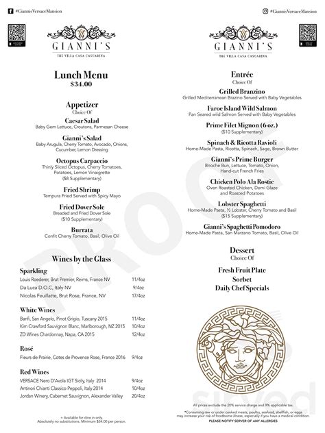 versace restaurant miami menu